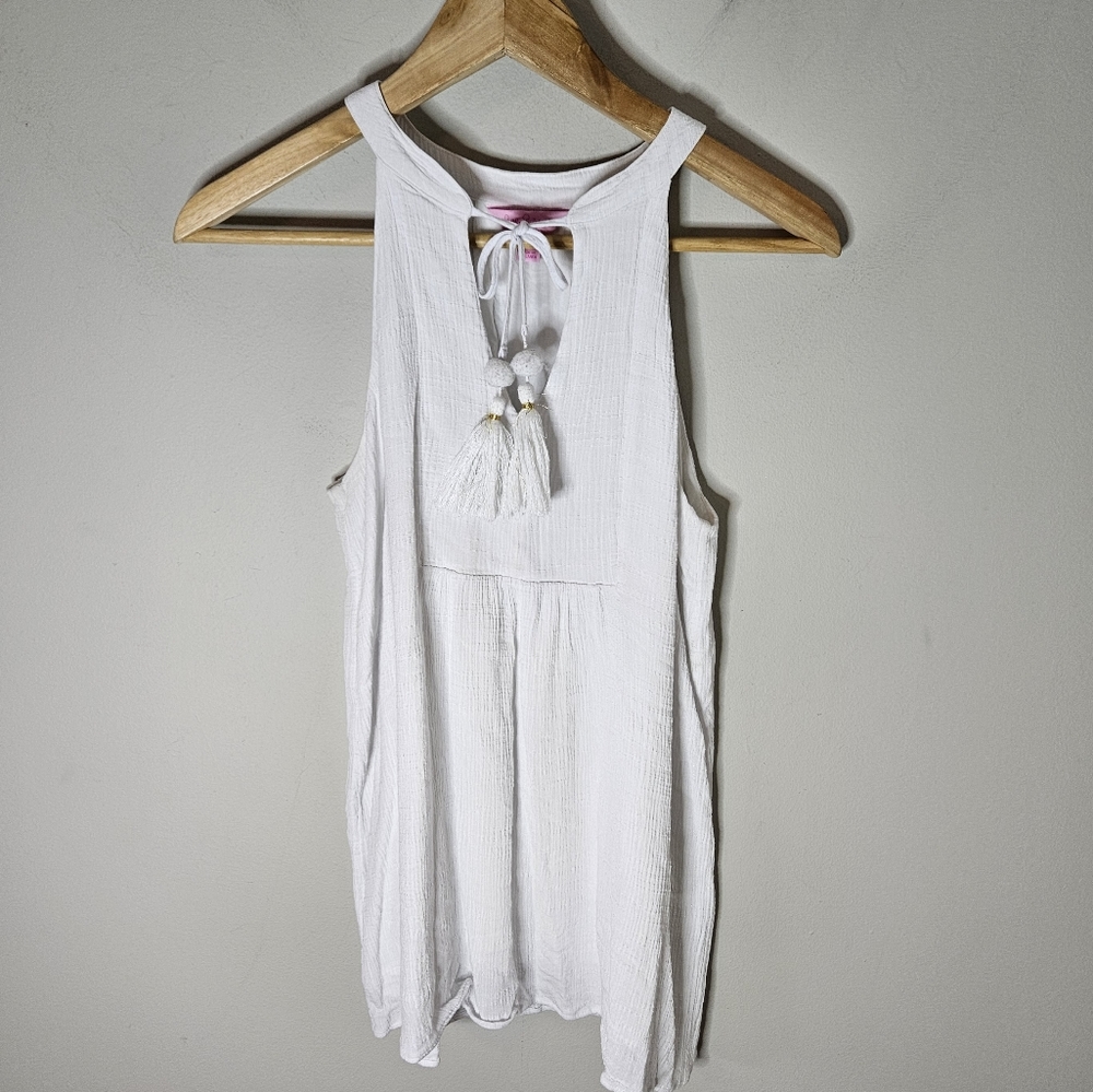 Lilly Pulitzer White Gauze Tank Tassel Tie XS